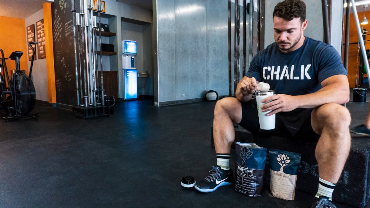 Male athlete with protein nutrition and fitness